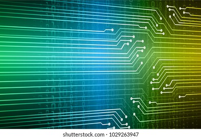 binary circuit board future technology, blue yellow cyber security concept background, abstract hi speed digital internet.motion move blur. pixel vector