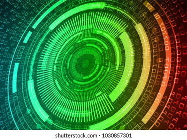 binary circuit board future technology, blue green red eye cyber security concept background, abstract hi speed digital internet.motion move blur. Circle pixel vector