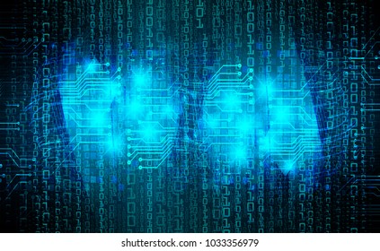 binary circuit board future technology, blue cyber security concept background, abstract hi speed digital internet.motion move blur. pixel vector