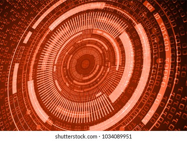 binary circuit board future technology, orange eye cyber security concept background, abstract hi speed digital internet.motion move blur. pixel vector