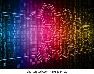 binary circuit board future technology, blue red yellow cyber security concept background, abstract hi speed digital internet.motion move blur. pixel vector