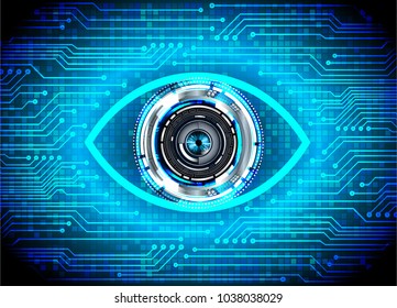 binary circuit board future technology, blue eye cyber security concept background, abstract hi speed digital internet.motion move blur. pixel vector