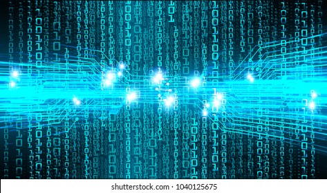 binary circuit board future technology, blue cyber security concept background, abstract hi speed digital internet.motion move blur. pixel vector
