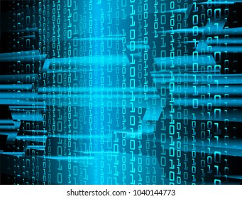 binary circuit board future technology, blue cyber security concept background, abstract hi speed digital internet.motion move blur. pixel vector
