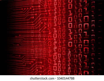 binary circuit board future technology, red cyber security concept background, abstract hi speed digital internet.motion move blur. pixel vector
