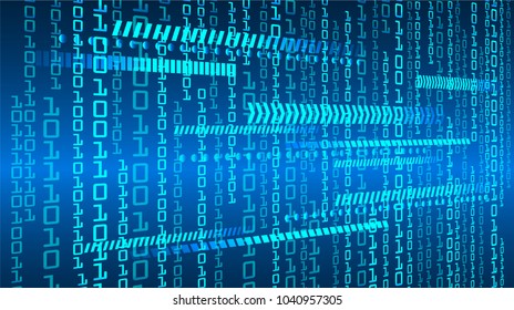binary circuit board future technology, blue cyber security concept background, abstract hi speed digital internet.motion move blur. arrow pixel vector