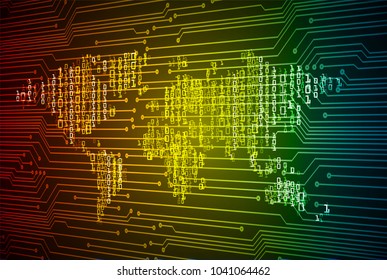 binary circuit board future technology, blue cyber security concept background, abstract hi speed digital internet.motion move blur. world map pixel vector
