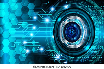 binary circuit board future technology, blue eye cyber security concept background, abstract hi speed digital internet.motion move blur. pixel vector
