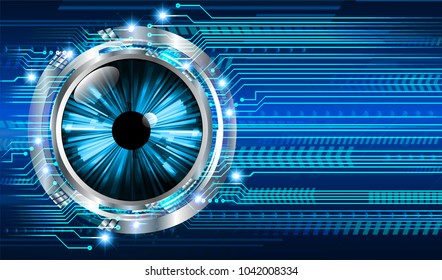 binary circuit board future technology, blue eye cyber security concept background, abstract hi speed digital internet.motion move blur. pixel vector