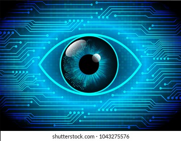 binary circuit board future technology, blue eye cyber security concept background, abstract hi speed digital internet.motion move blur. pixel vector