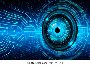binary circuit board future technology, blue eye cyber security concept background, abstract hi speed digital internet.motion move blur. pixel vector