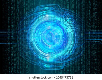 binary circuit board future technology, blue eye cyber security concept background, abstract hi speed digital internet.motion move blur. pixel vector