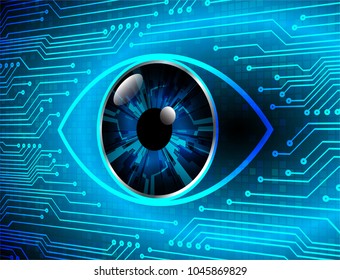 binary circuit board future technology, blue eye cyber security concept background, abstract hi speed digital internet.motion move blur. pixel vector