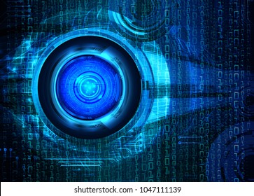binary circuit board future technology, blue eye cyber security concept background, abstract hi speed digital internet.motion move blur. pixel vector