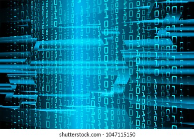 binary circuit board future technology, blue cyber security concept background, abstract hi speed digital internet.motion move blur. pixel vector