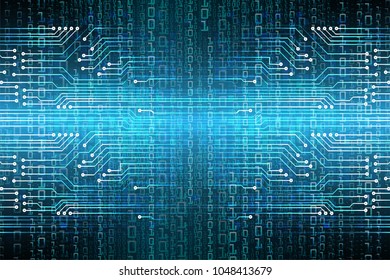 binary circuit board future technology, blue cyber security concept background, abstract hi speed digital internet.motion move blur. pixel vector