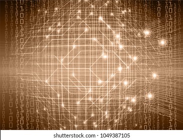 binary circuit board future technology, brown cyber security concept background, abstract hi speed digital internet.motion move blur. pixel vector