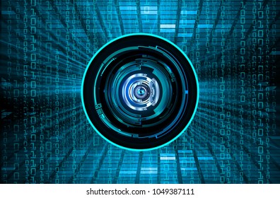 binary circuit board future technology, blue eye cyber security concept background, abstract hi speed digital internet.motion move blur. pixel vector