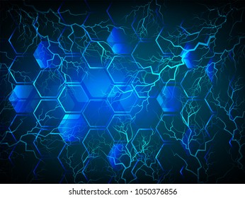 binary circuit board future technology, blue cyber security concept background, abstract hi speed digital internet.motion move blur. bolt Hexagon honeycomb