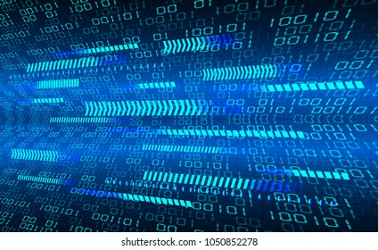 binary circuit board future technology, blue cyber security concept background, abstract hi speed digital internet.motion move blur. arrow pixel vector