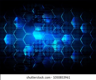 binary circuit board future technology, blue cyber security concept background, abstract hi speed digital internet.motion move blur. Hexagon honeycomb pixel vector