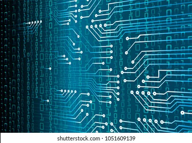 binary circuit board future technology, blue cyber security concept background, abstract hi speed digital internet.motion move blur. pixel vector