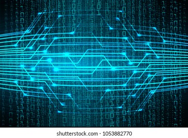 binary circuit board future technology, blue cyber security concept background, abstract hi speed digital internet.motion move blur. pixel vector