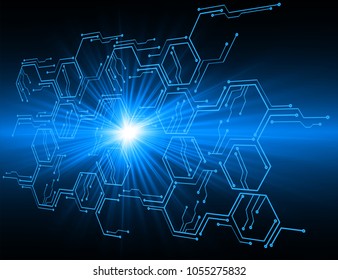 binary circuit board future technology, blue cyber security concept background, abstract hi speed digital internet.motion move blur. Hexagon honeycomb pixel vector