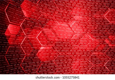 binary circuit board future technology, red cyber security concept background, abstract hi speed digital internet.motion move blur. Hexagon honeycomb pixel vector
