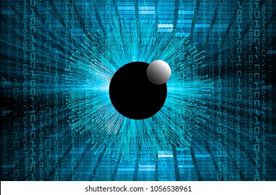 binary circuit board future technology, blue cyber security concept background, abstract hi speed digital internet.motion move blur. eye pixel vector