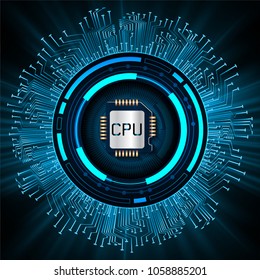 binary circuit board future technology, blue cyber security concept background, abstract hi speed digital internet.motion move blur. CPU pixel vector