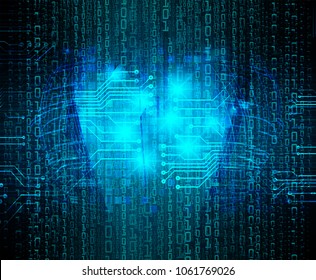 binary circuit board future technology, blue cyber security concept background, abstract hi speed digital internet.motion move blur. pixel vector