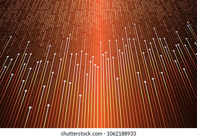 binary circuit board future technology, orange cyber security concept background, abstract hi speed digital internet.motion move blur. pixel vector