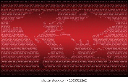 binary circuit board future technology, red cyber security concept background, abstract hi speed digital internet.motion move blur. world map pixel