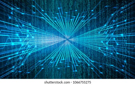 binary circuit board future technology, blue cyber security concept background, abstract hi speed digital internet.motion move blur. pixel vector