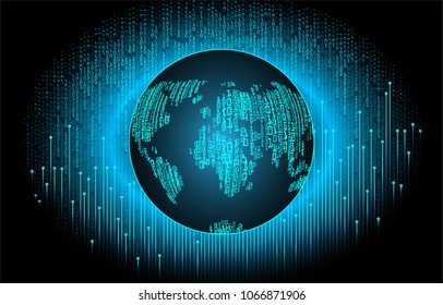 binary circuit board future technology, blue cyber security concept background, abstract hi speed digital internet.motion move blur. world map pixel vector