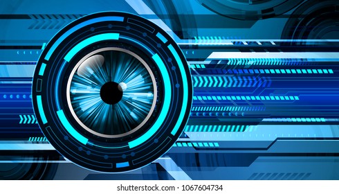 binary circuit board future technology, blue cyber security concept background, abstract hi speed digital internet.motion move blur. eye pixel vector