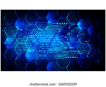 binary circuit board future technology, blue cyber security concept background, abstract hi speed digital internet.motion move blur. Hexagon honeycomb grid pixel vector