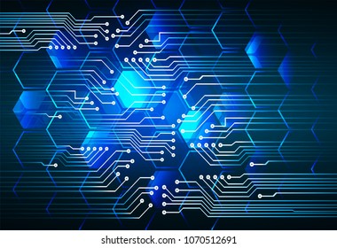 binary circuit board future technology, blue cyber security concept background, abstract hi speed digital internet.motion move blur. Hexagon honeycomb grid pixel vector