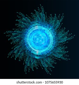 binary circuit board future technology, blue eye cyber security concept background, abstract hi speed digital internet.motion move blur. pixel vector
