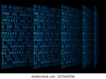 binary circuit board future technology, blue cyber security concept background, abstract hi speed digital internet.motion move blur. pixel vector