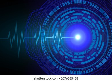 binary circuit board future technology, blue eye cyber security concept background, abstract hi speed digital internet.motion move blur. Heart wave vector, EKG