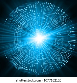 binary circuit board future technology, blue eye cyber security concept background, abstract hi speed digital internet.motion move blur. pixel vector