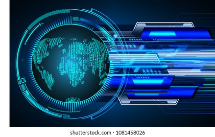 Binary circuit board future technology, blue cyber security concept background, abstract hi speed digital internet.motion move blur. pixel world map