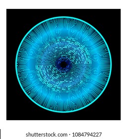 binary circuit board future technology, blue eye cyber security concept background, abstract hi speed digital internet.motion move blur. pixel vector