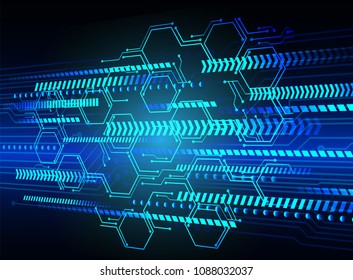 binary circuit board future technology, blue cyber security concept background, abstract hi speed digital internet.motion move blur. Hexagon pixel vector