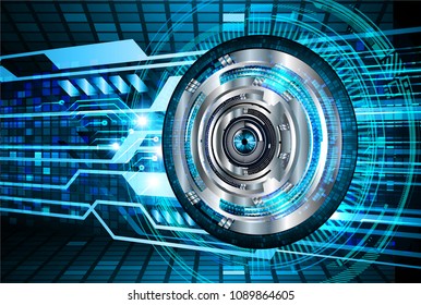 binary circuit board future technology, blue eye cyber security concept background, abstract hi speed digital internet.motion move blur. pixel vector