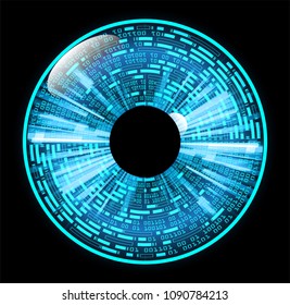 binary circuit board future technology, blue eye cyber security concept background, abstract hi speed digital internet.motion move blur. pixel vector