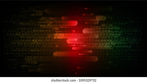 binary circuit board future technology, red yellow green cyber security concept background, abstract hi speed digital internet.motion move blur. pixel vector