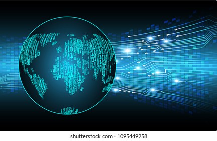 binary circuit board future technology, blue cyber security concept background, abstract hi speed digital internet.motion move blur. world map vector